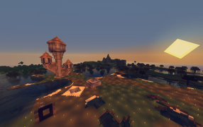 Солнце над равниной в игре Minecraft