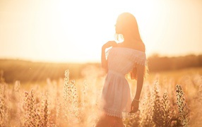 Девушка в лучах яркого летнего солнца