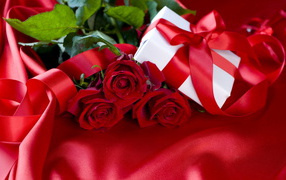 Розы, обвитые алой лентой для любимой на 8 марта