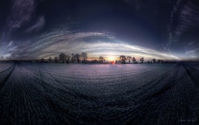 Winter dawn, fish-eye lens