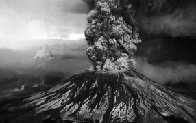 Black and white photo of eruption