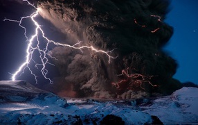 Lightning in a column of volcanic ash