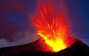 The explosion of lava on the volcano