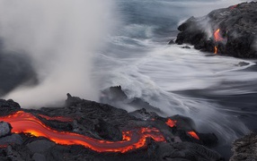 The river of lava on the beach