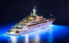 Night lights on expensive yacht