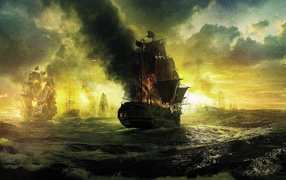 The burning ship after the battle, the picture