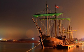 Vintage sailing ship in the port in the United States