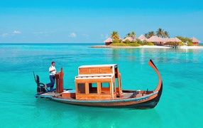 Wooden boat in a paradise island in Polynesia