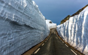 The walls of snow along the roadside