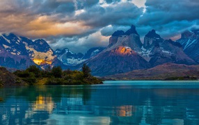 Beautiful lake in the mountains of Chile, Torres del Paine National Park