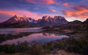 Sunset in the mountains, nature reserve Torres del Paine National Park