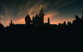 The dark silhouette of the castle after sunset