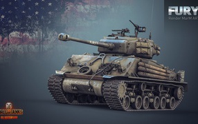The game World of Tanks, tank fire M4 Sherman