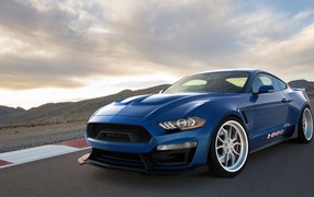 Blue car Shelby 1000, 2018 under the beautiful sky