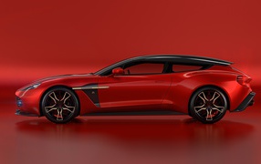 Красный автомобиль Aston Martin Vanquish Zagato Shooting Brake вид сбоку