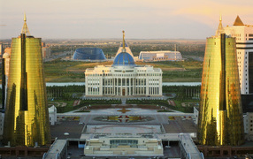 Panorama of Astana city from the observation deck of Baiterek