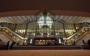 The glass facade of the railway station in Minsk