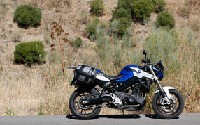Motorcycle BMW F800R stands on the asphalt