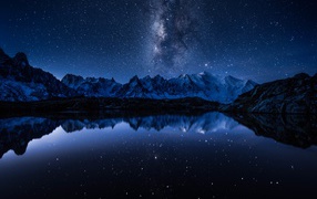 Млечный путь в небе над горным озером 