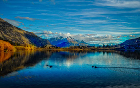 View of the mountains and Lake Hayes, New Zealand