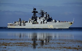 Large anti-submarine ship Admiral Panteleev on the water