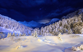 Night in the mountains in winter