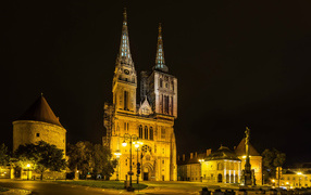Ancient castle in the evening city of Zagreb Croatia
