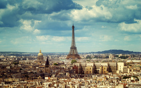 View of the city of Paris and the Eiffel Tower under the beautiful sky, France