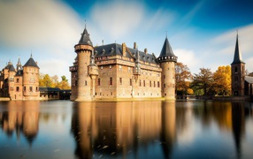 Ancient castle on the water of De Haar, Netherlands