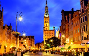 Architecture of Gdansk at night, Poland