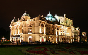 Theater named Juliusz Slowacki in the evening, Krakow. Poland
