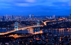 Panorama of the night city of Istanbul, Turkey