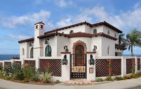 Beautiful designer mansion under the blue sky, California. USA