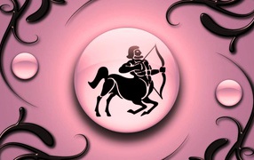 Sagittarius on a pink background with black ornament