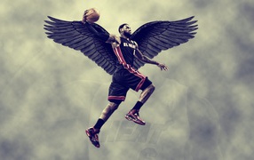 Basketball player LeBron James with wings