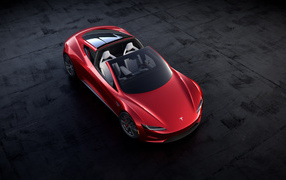 Red car Tesla Roadster, 2020 top view