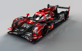 Rally car Rebellion R13 on a gray background