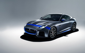 Car Jaguar F Type SVR Graphic Pack Coupe 2018 on a gray background