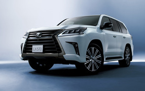 White SUV Lexus LX570, 2018 year on a gray background