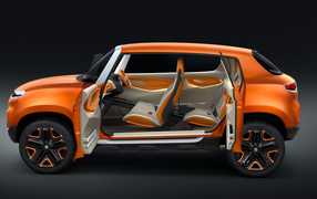 Orange car Suzuki Concept Future S, 2018 with open doors