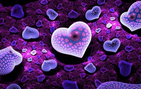 Много разных фиолетовых сердец 