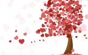 Tree of red hearts on a white background