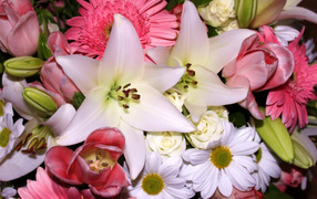 Beautiful delicate pink - white bouquet of different flowers