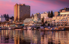 Buildings at the pier at sunset, Vancouver. Canada