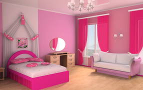 Детская спальная комната для девочки в розовом цвете