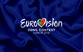 Eurovision Logo 2018 in Lisbon on a blue background