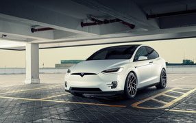 White electric car Tesla Model X, 2018