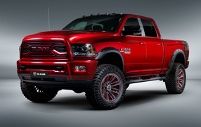 Red pickup truck Ram 2500, 2018 on a gray background