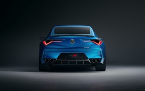 Blue car Acura Type S Concept 2019 rear view on a gray background