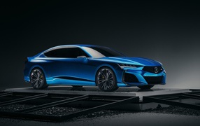 Blue new 2019 Acura Type S Concept car on a gray background